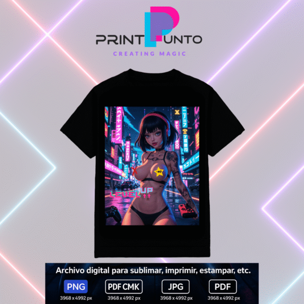 Cyra Queen – Neon Gamers Edition 41 Diseño digital exclusivo para sublimar, estampar e imprimir en múltiples superficies | PNG + JPG + PDF RGB + PDF CMYK