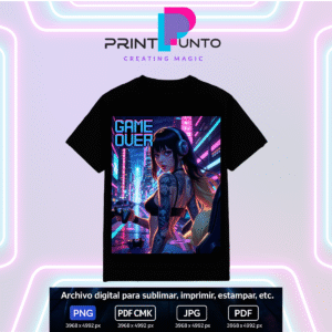 Nocturna Queen – Neon Gamers Edition 40 Diseño digital exclusivo para sublimar, estampar e imprimir en múltiples superficies | PNG + JPG + PDF RGB + PDF CMYK