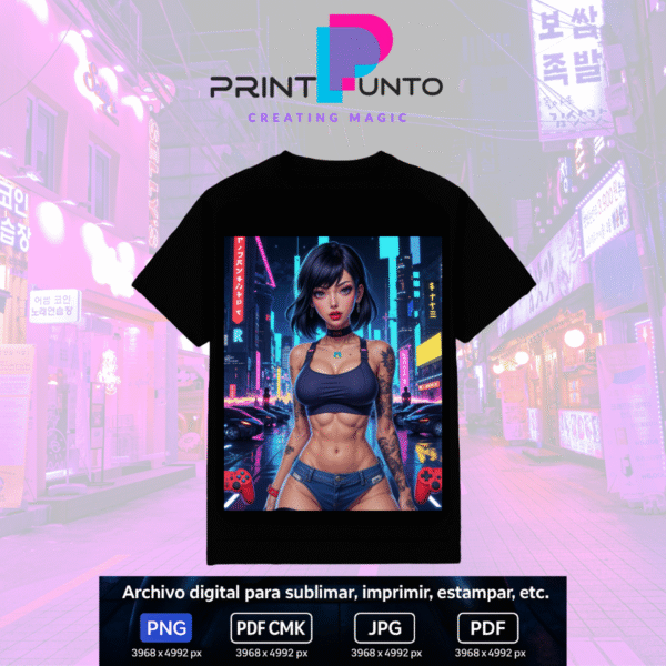 Zinnia Queen – Neon Gamers Edition 37 Diseño digital exclusivo para sublimar, estampar e imprimir en múltiples superficies | PNG + JPG + PDF RGB + PDF CMYK